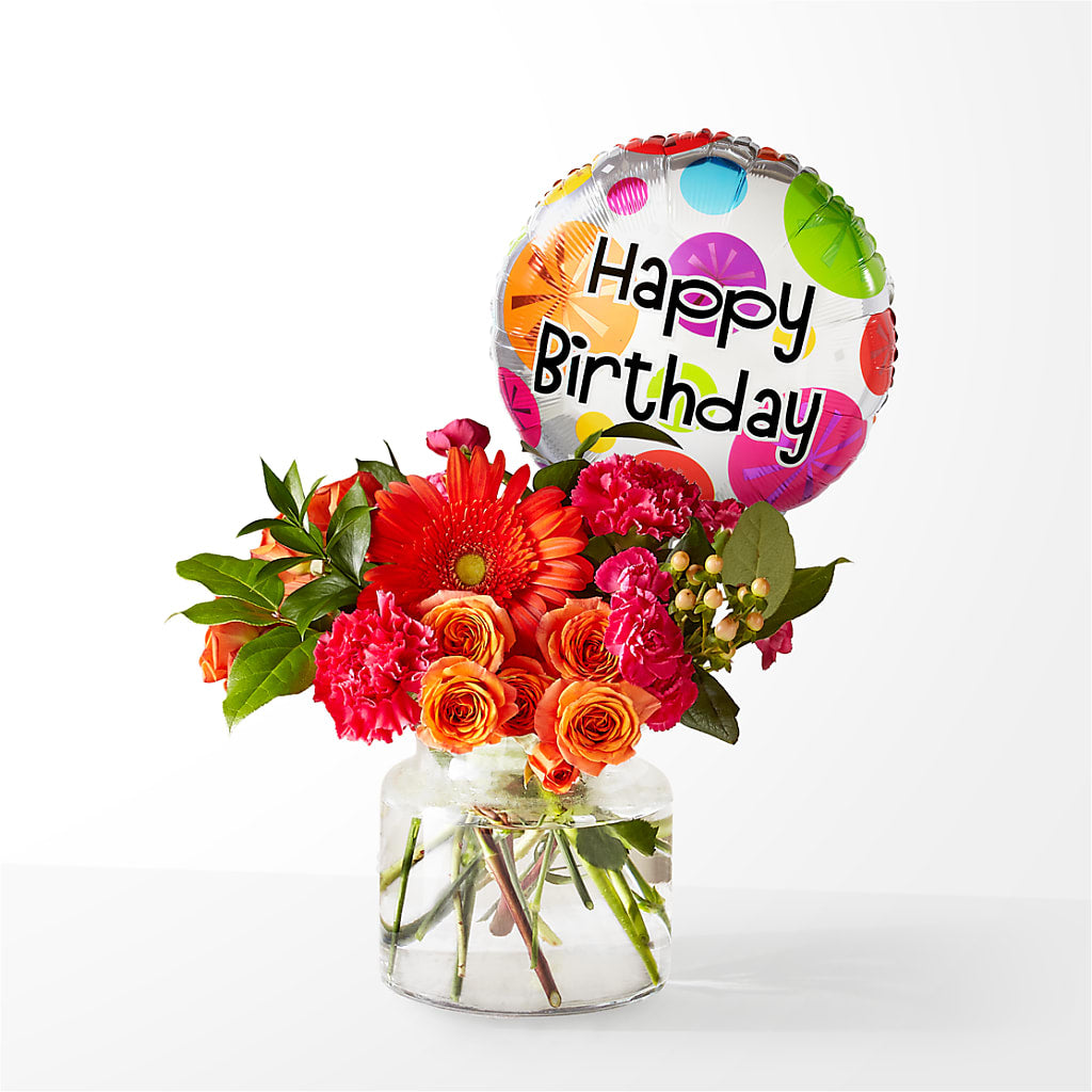 Fiesta Bouquet with Birthday Balloon – SUNSHINE FLOWERS & GIFTS, Joaquin TX