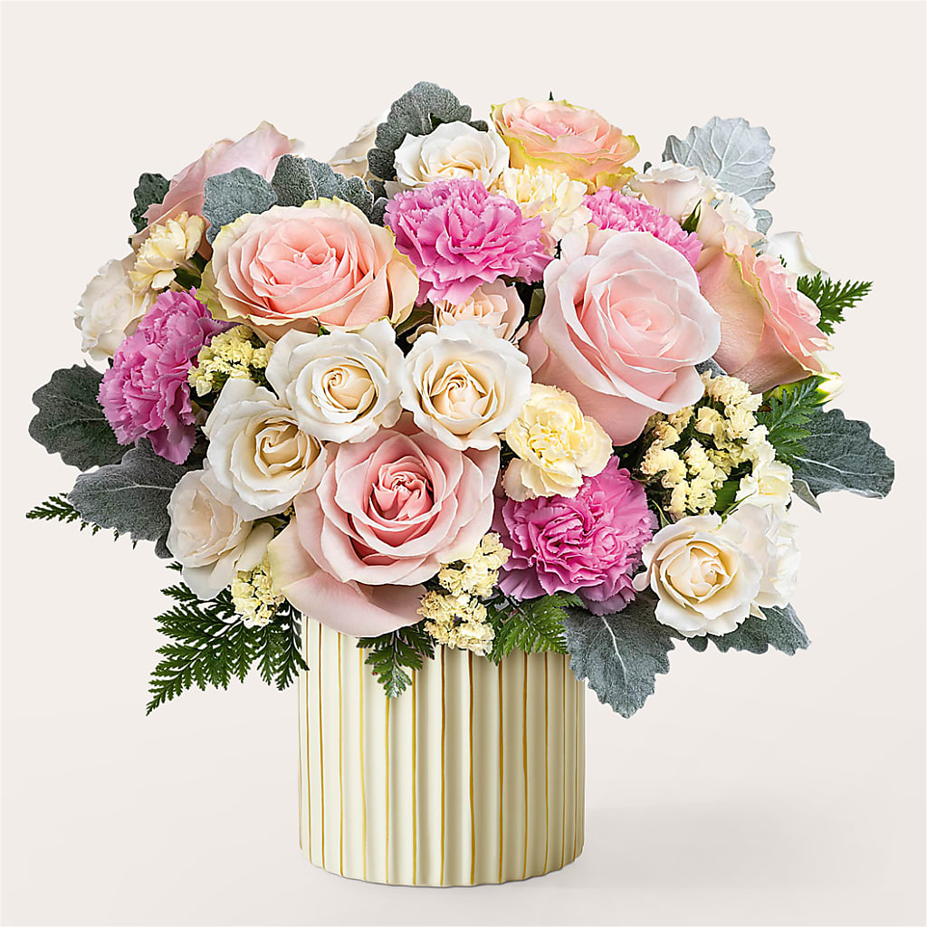 Blissful Moments Bouquet with Ivory Vase – SUNSHINE FLOWERS & GIFTS, Joaquin TX