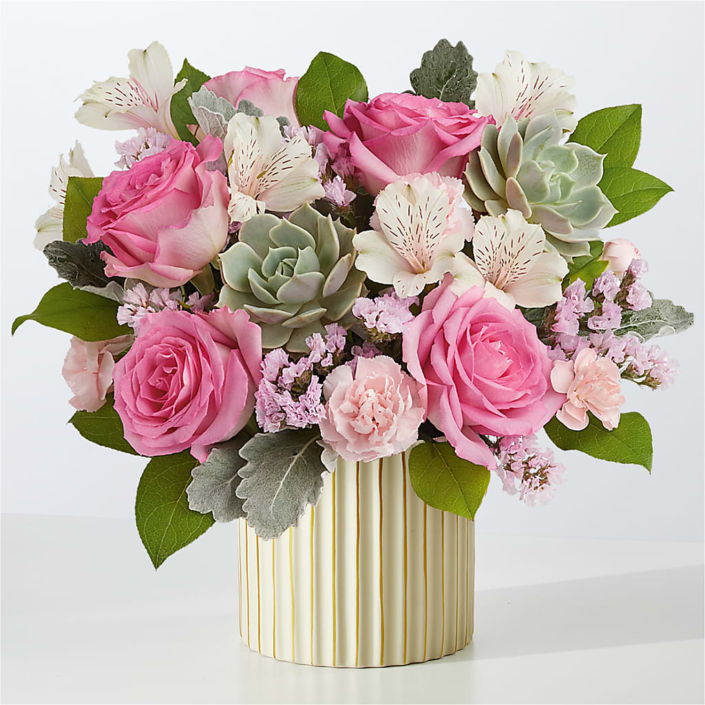 Dusty Rose Bouquet with Ivory Vase – SUNSHINE FLOWERS & GIFTS, Joaquin TX