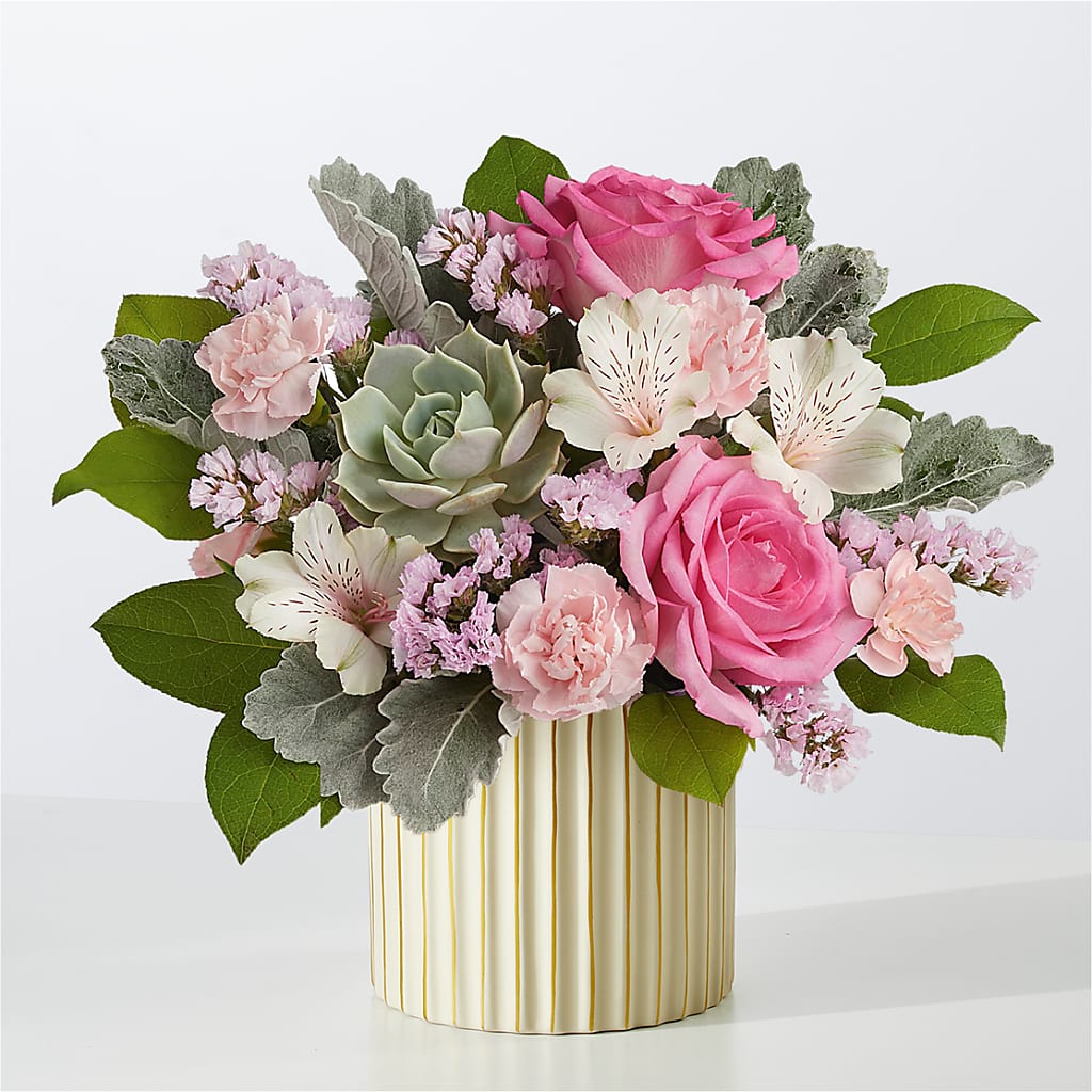Dusty Rose Bouquet with Ivory Vase – SUNSHINE FLOWERS & GIFTS, Joaquin TX