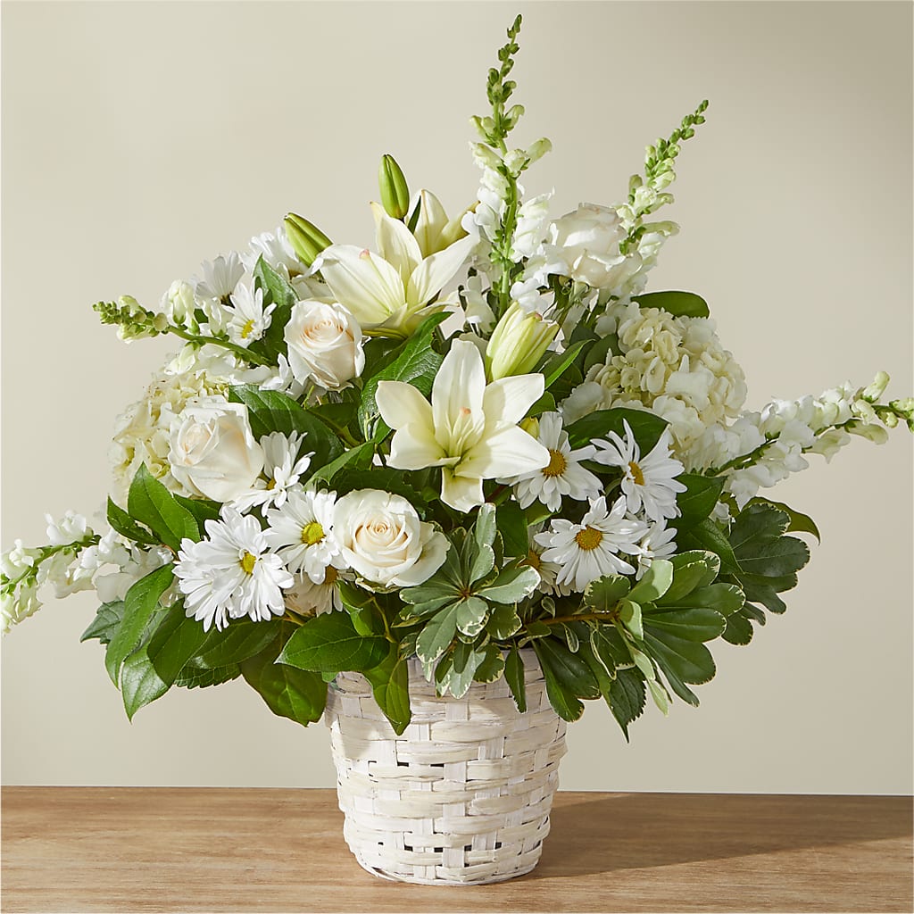 Ivory Elegance Floral Basket – SUNSHINE FLOWERS & GIFTS, Joaquin TX