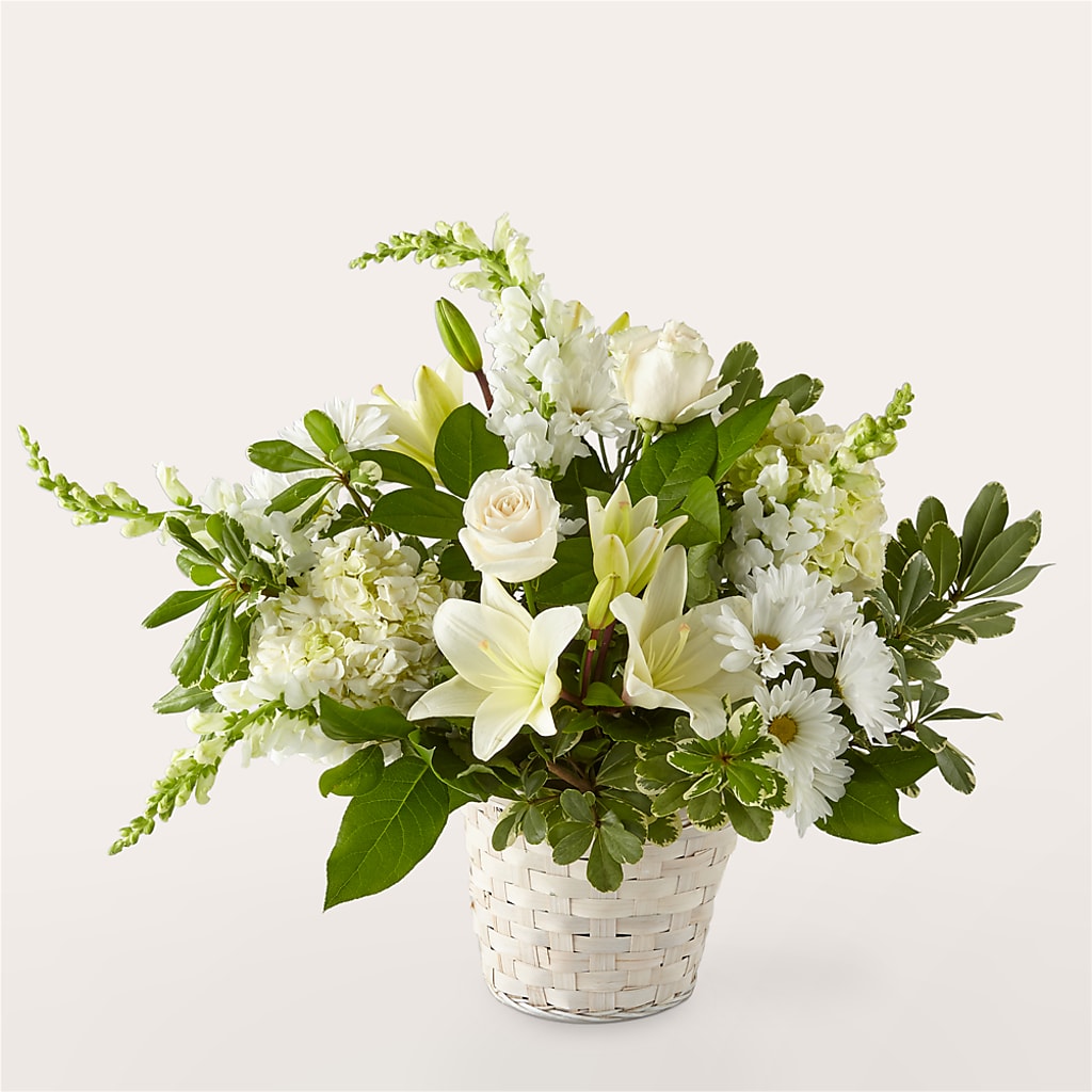Ivory Elegance Floral Basket – SUNSHINE FLOWERS & GIFTS, Joaquin TX