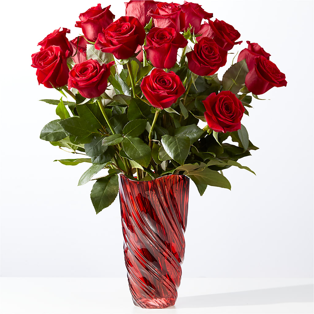 Classic Love Red Rose Bouquet with Luxe Swirl Vase – SUNSHINE FLOWERS & GIFTS, Joaquin TX