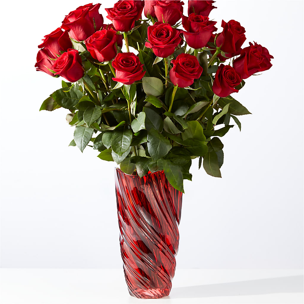 Classic Love Red Rose Bouquet with Luxe Swirl Vase – SUNSHINE FLOWERS & GIFTS, Joaquin TX