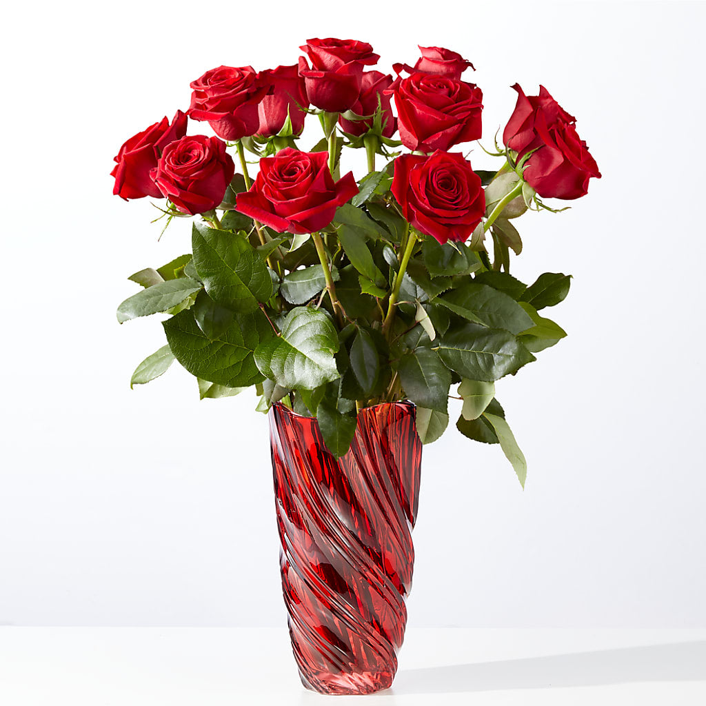 Classic Love Red Rose Bouquet with Luxe Swirl Vase – SUNSHINE FLOWERS & GIFTS, Joaquin TX