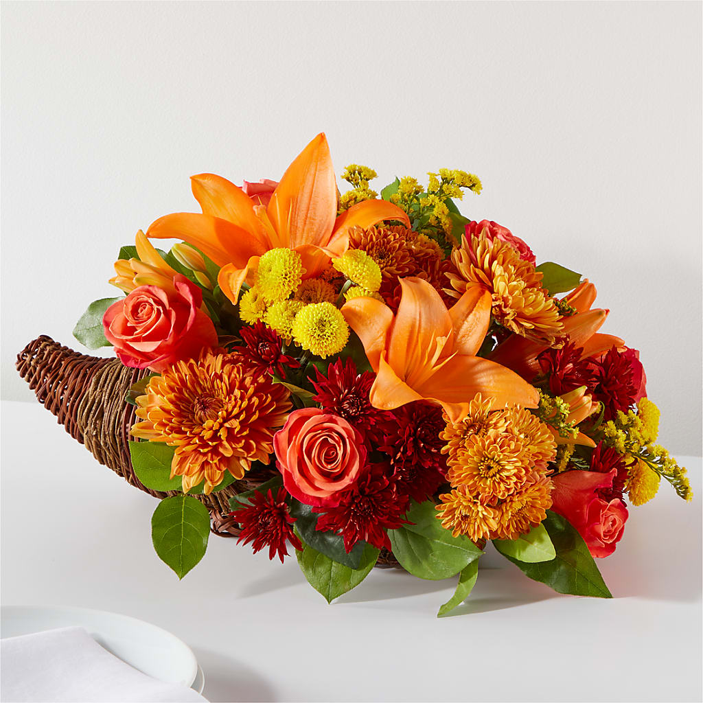 Bouquet of Blessings Cornucopia – SUNSHINE FLOWERS & GIFTS, Joaquin TX