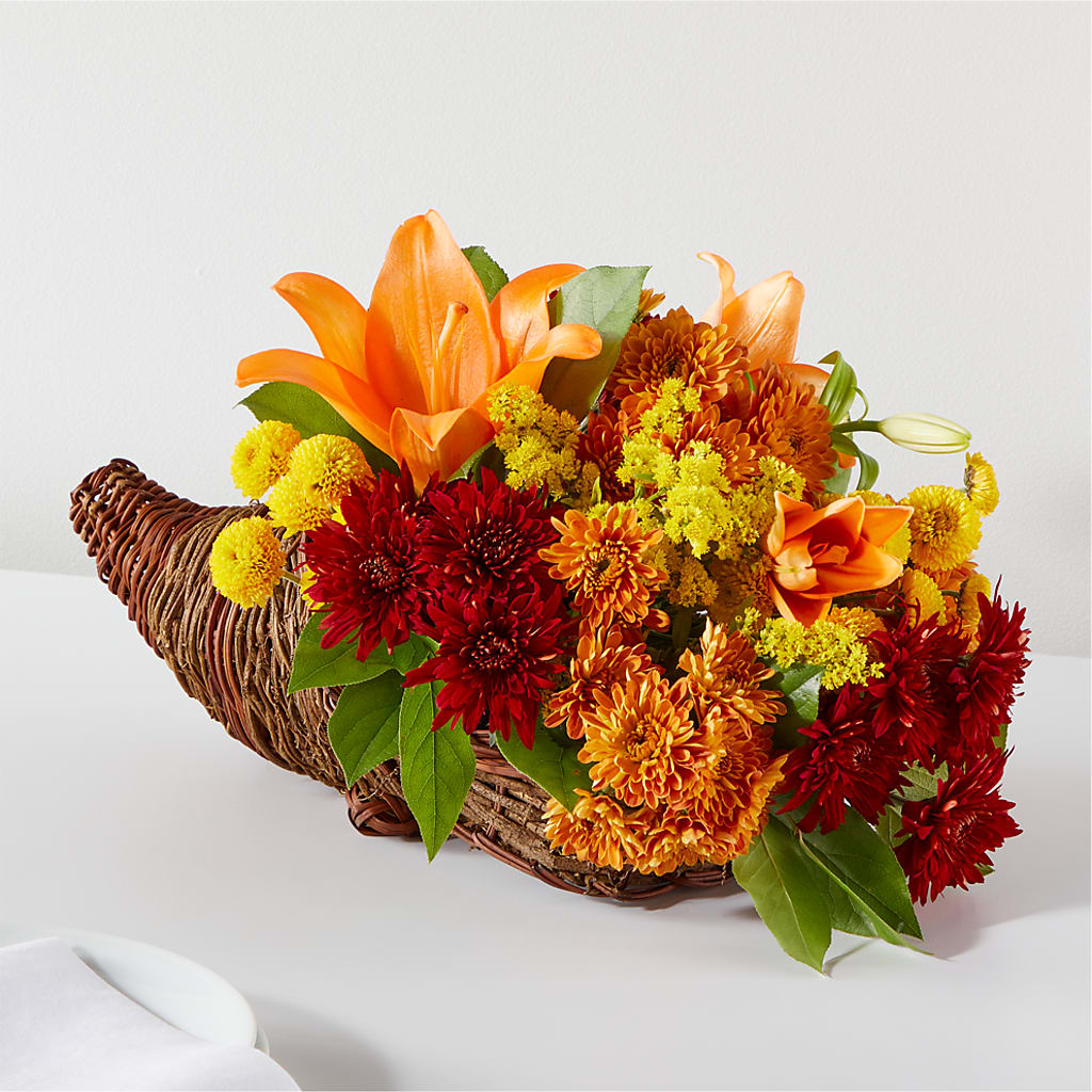 Bouquet of Blessings Cornucopia – SUNSHINE FLOWERS & GIFTS, Joaquin TX