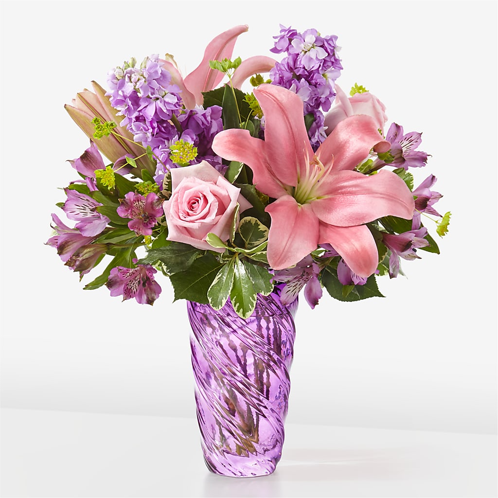 Precious Petals Bouquet with Luxe Swirl Vase – SUNSHINE FLOWERS & GIFTS, Joaquin TX