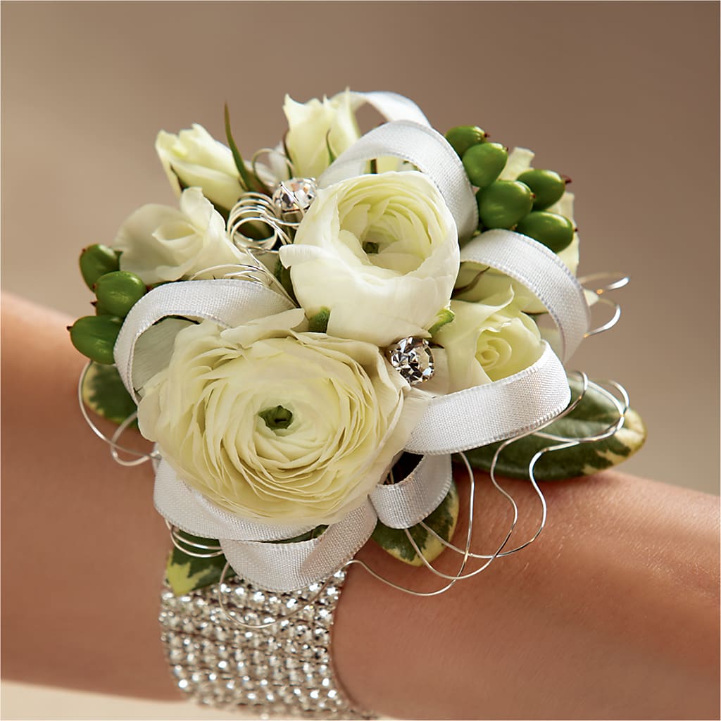 White Wedding Corsage – SUNSHINE FLOWERS & GIFTS, Joaquin TX