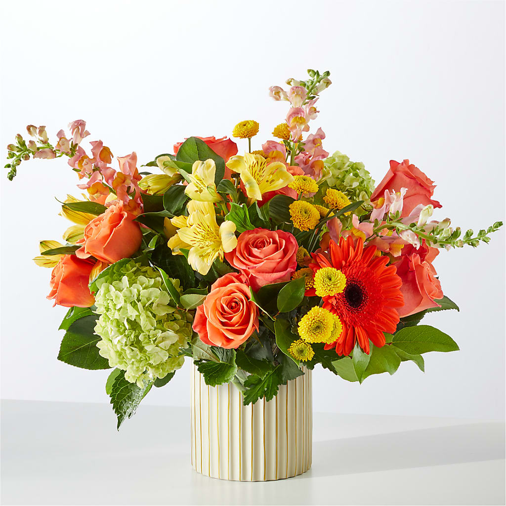 Autumn Sunshine Bouquet with Ivory Vase – SUNSHINE FLOWERS & GIFTS, Joaquin TX